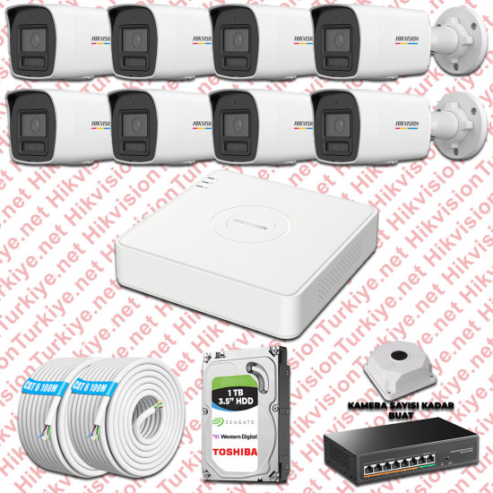 Hikvision 08 İp Kameralı Colorvu Hibrit Güvenlik Kamerası